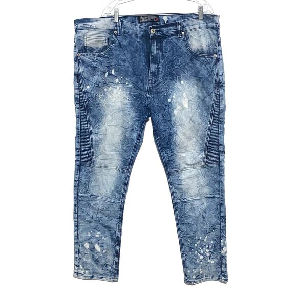 Bleecker Mercer Jeans Acid Wash Moto Paint Splatter Blue Denim Mens 40 x 32 B&M - Picture 1 of 9